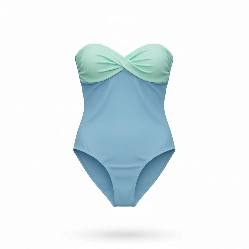 True Craft One Piece Bandeau Blue and Seafoam Bathing Suit Size S